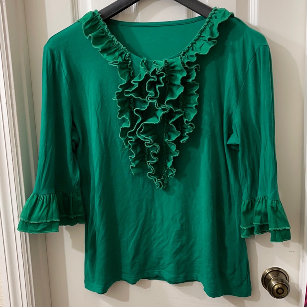 Jade Mackenzie green ruffled tee